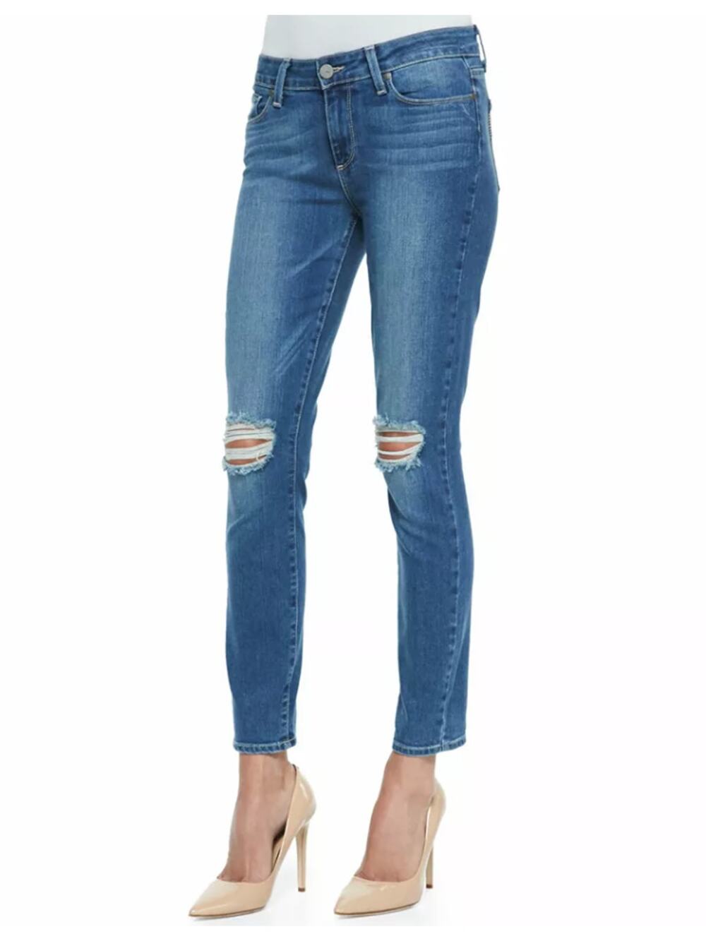 PAIGE Verdugo Crop Skinny Jeans Low Rise Distressed Ripped Medium Wash Size 8